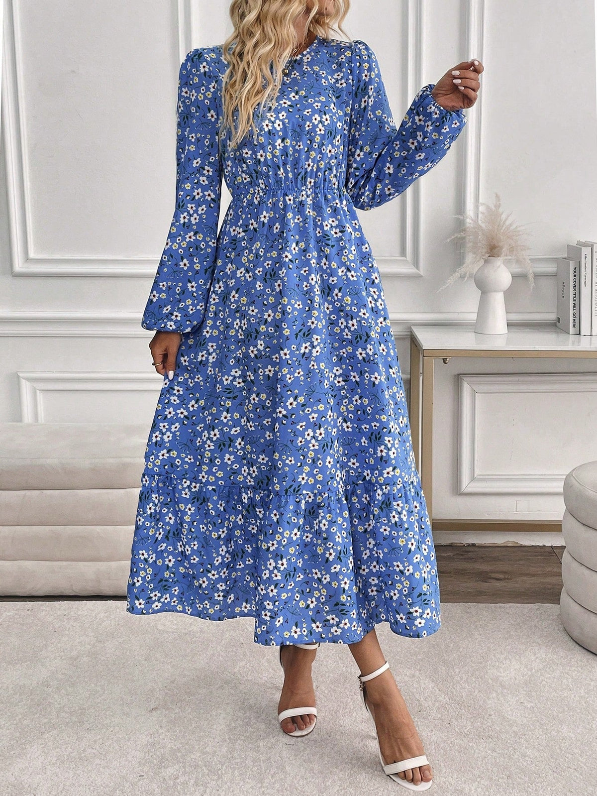 Floral Print Long Sleeve Dress Maxi