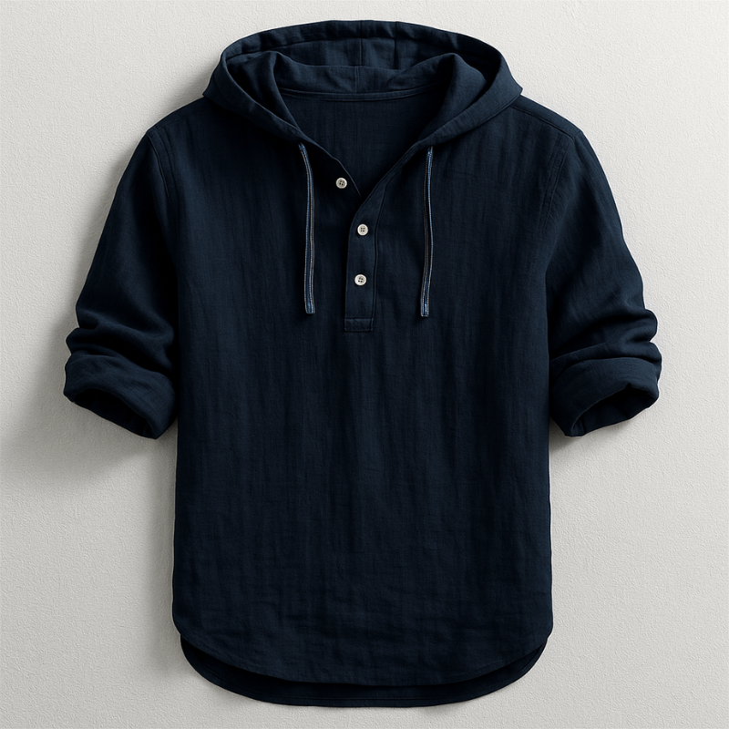 Men's Pullover Hoodie Button Neck