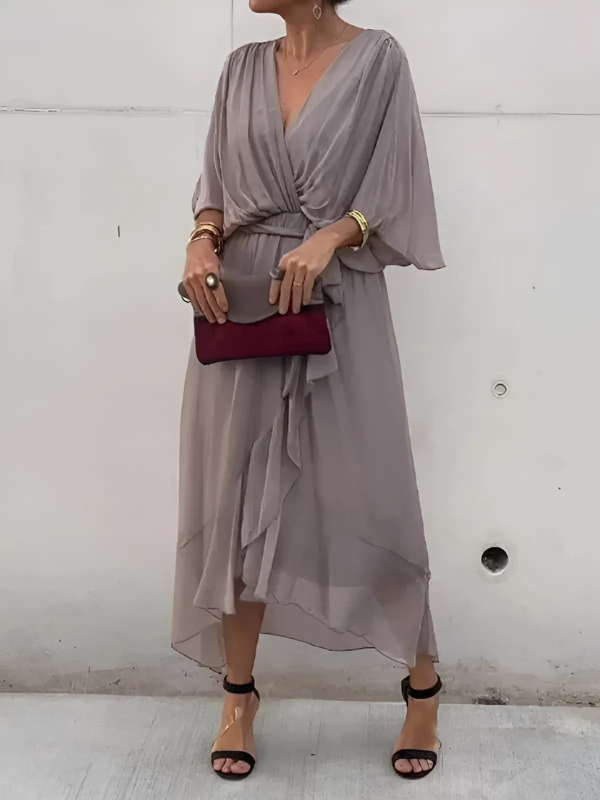 Women's Wrap Dress V-Neck Wide Sleeves Waist Tie