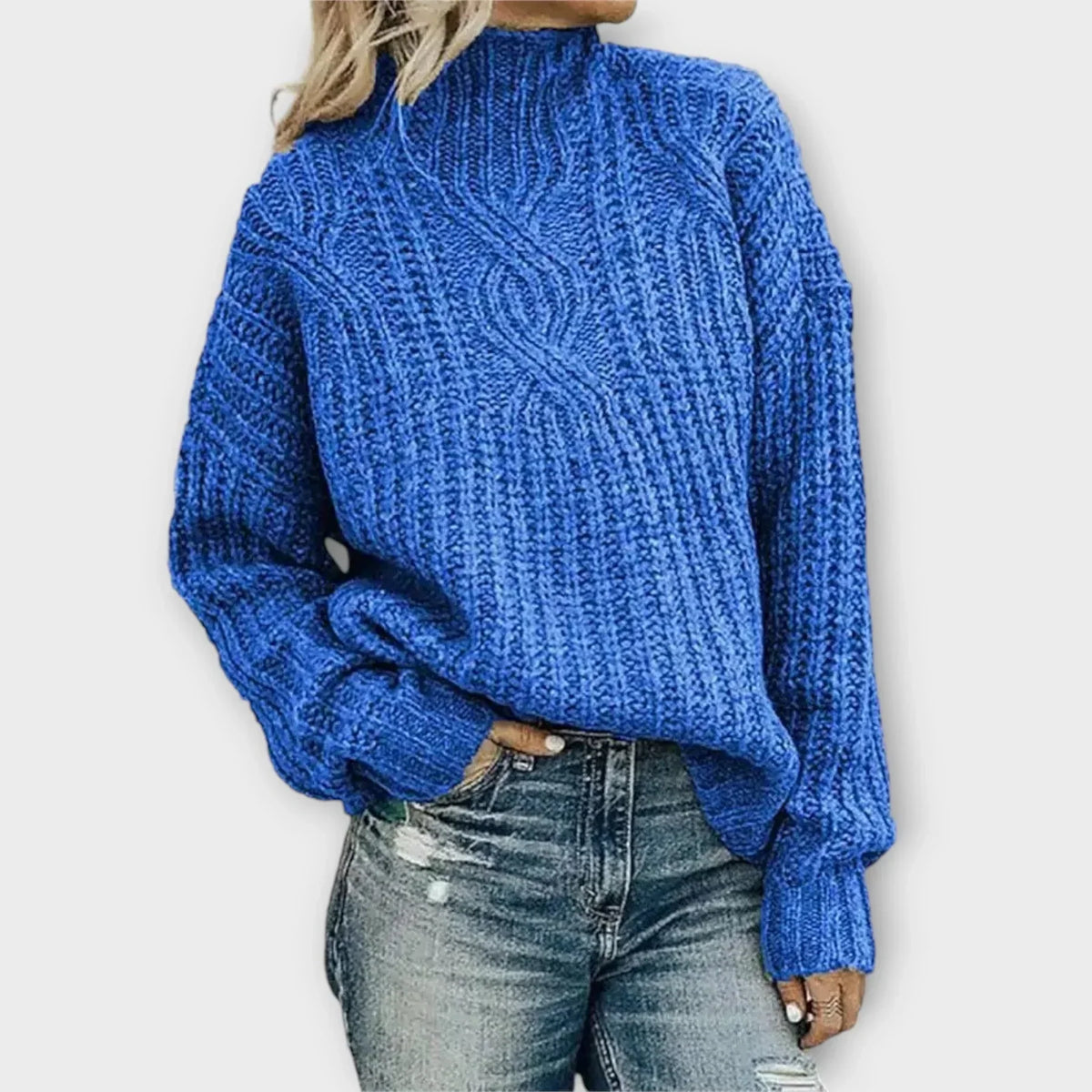 Women's Cable-Knit Sweater Mock Neck Warm