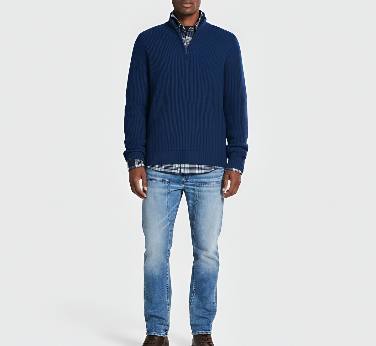 Men's Ribbed Knit Sweater Quarter Zip Casual Pullover