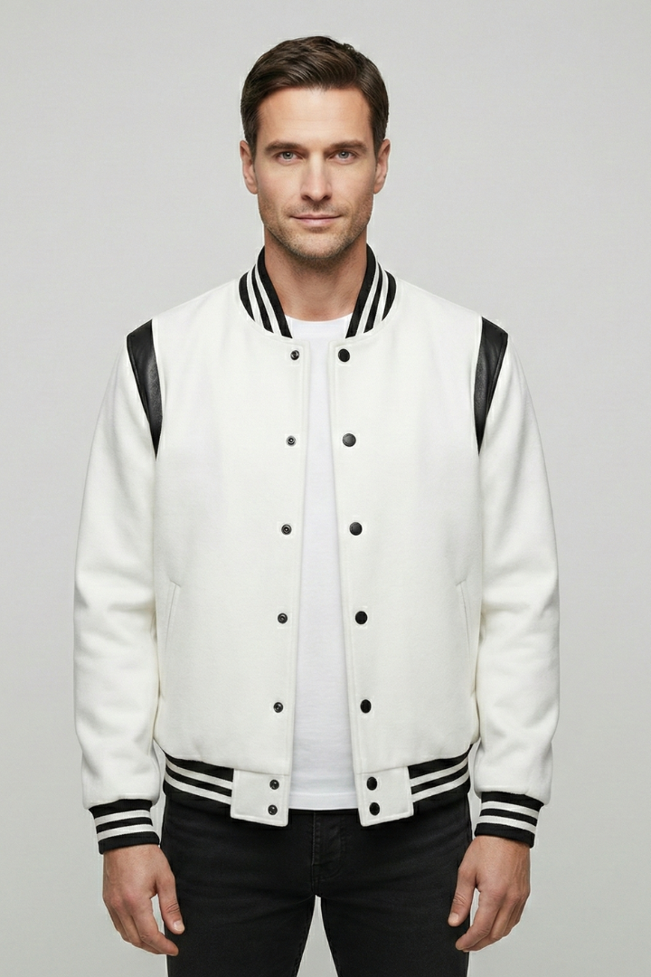 Men's Flight Jacket Contrasting Sleeves Secure Buttons