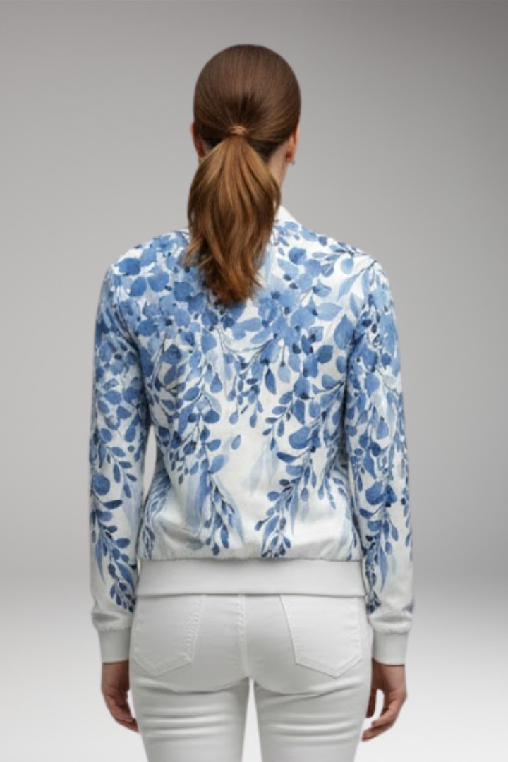 Women's Floral Flight Jacket Zip Ribbed Hem