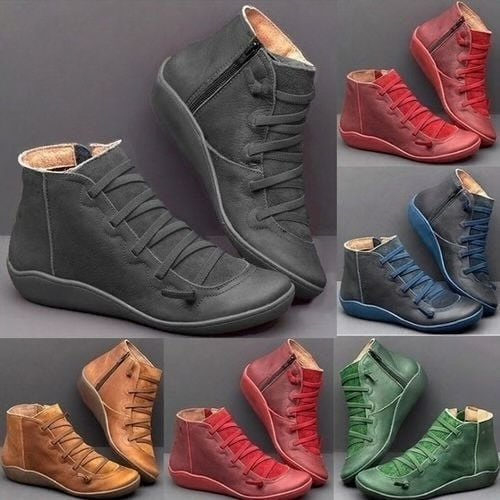 Women's Low Ankle Boots Lace Up Flat Style