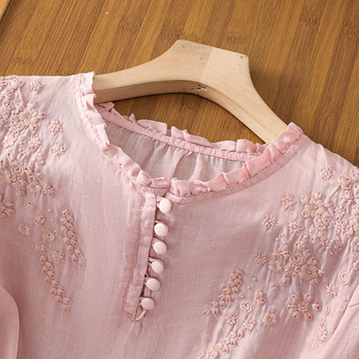 Women's Ruffle Blouse Embroidered Cotton