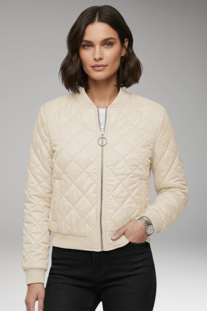 Women's Zipper Flight Jacket Ribbed Details