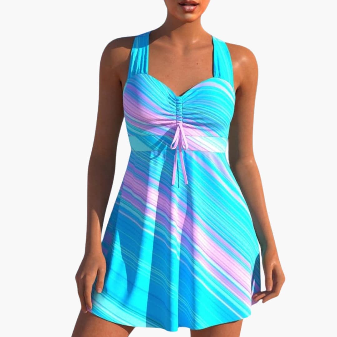 Women's Two-Piece Tankini Swimsuit Ocean Blue Striped