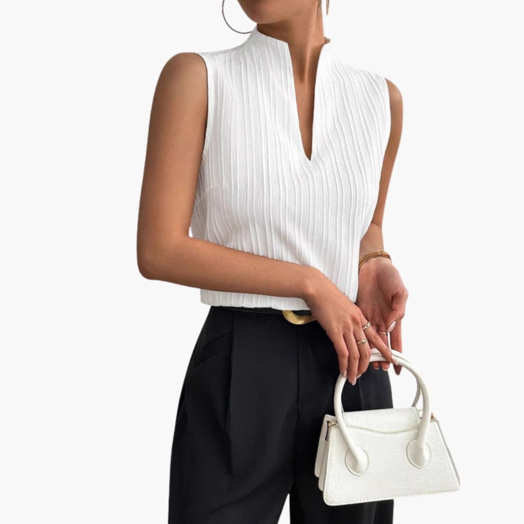Women's Sleeveless Pleated Stand-Up Collar