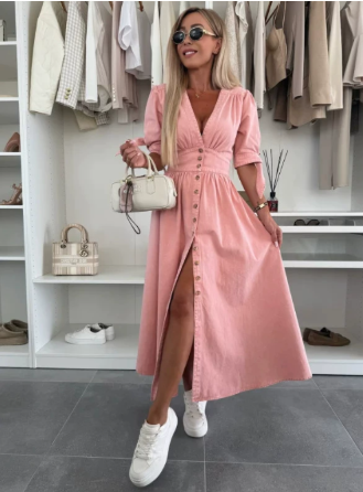 Image of Amber | Women's V-Neck A-Line Midi Dress
