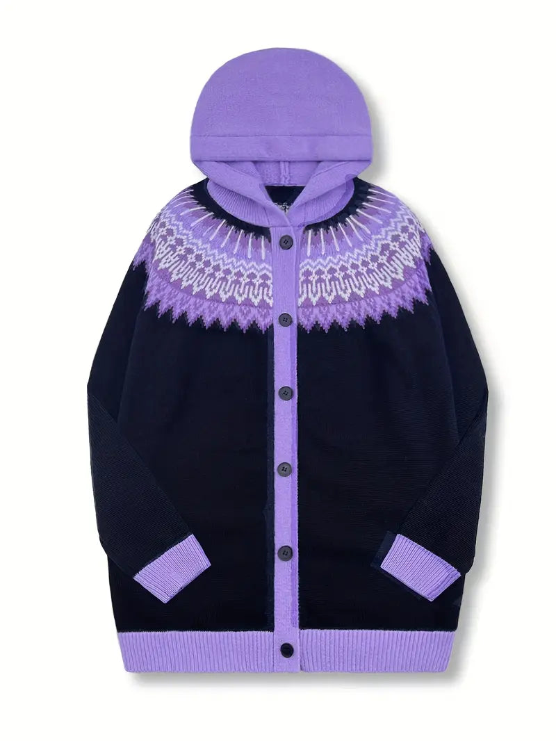 Women's Hooded Cardigan Button Front Knit