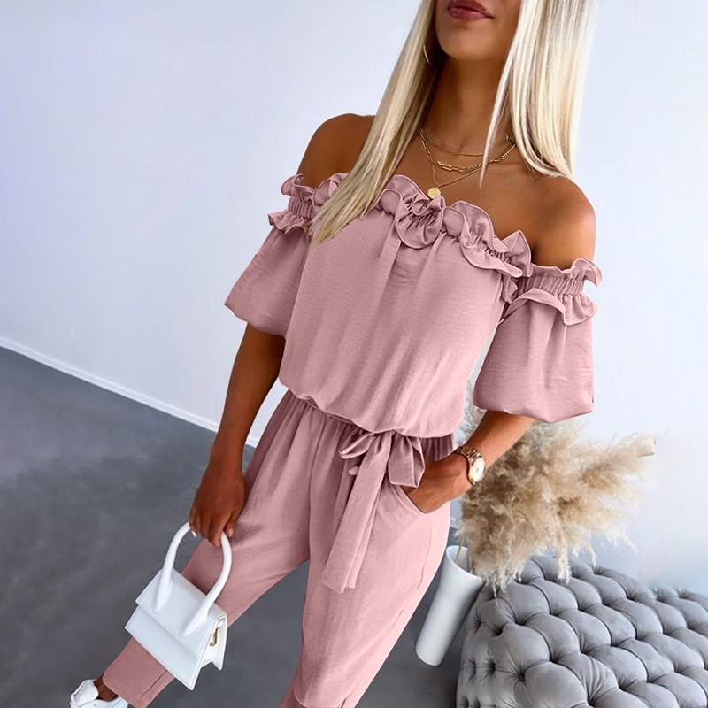 Women's Off Shoulder Jumpsuit Waist Tie
