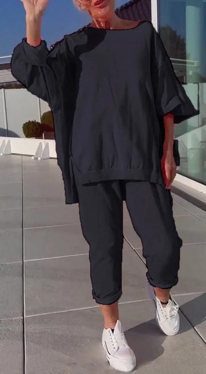 Women's Loungewear Set Loose Fit Pullover Ankle Pants