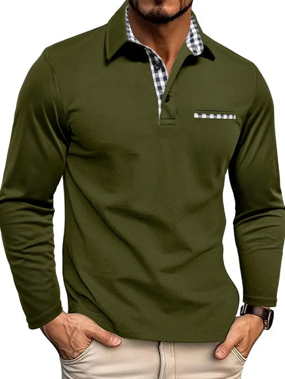 Men's Long Sleeve Polo Shirt Cotton Classic White