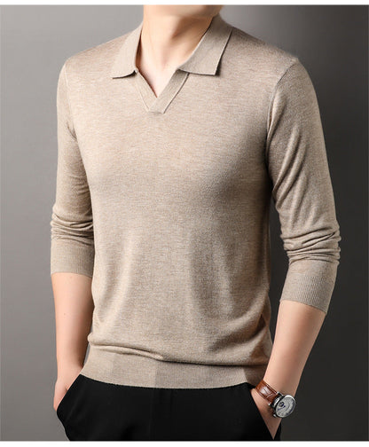 Men's Long Sleeve V-Neck Polo Shirt