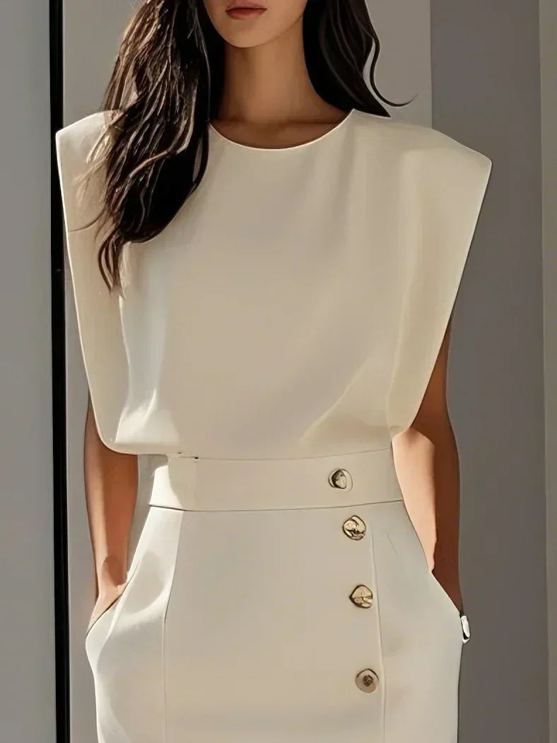 Isabella | Women’s Button Detail Sleeveless Midi Dress
