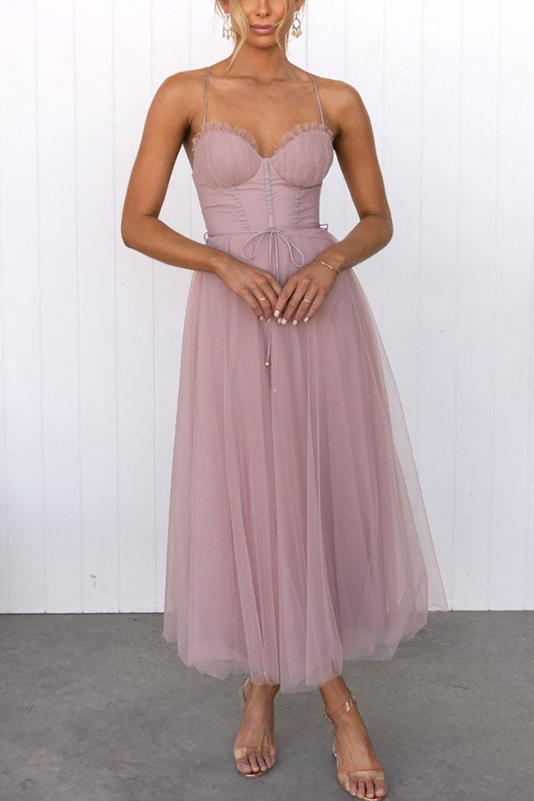 Women's Corset Midi Dress Tulle Skirt