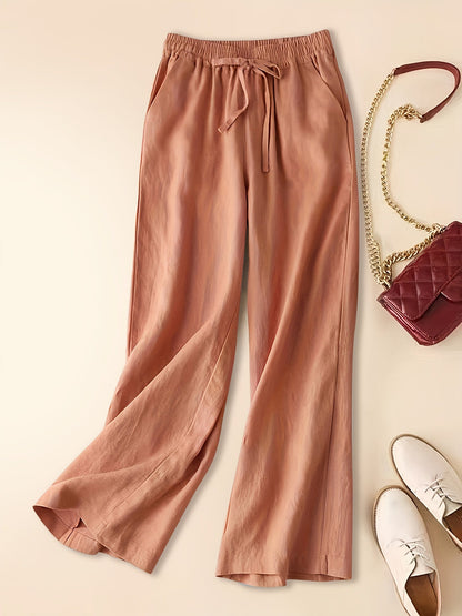 Women's Linen Blend Wide Leg Trousers Lightweight