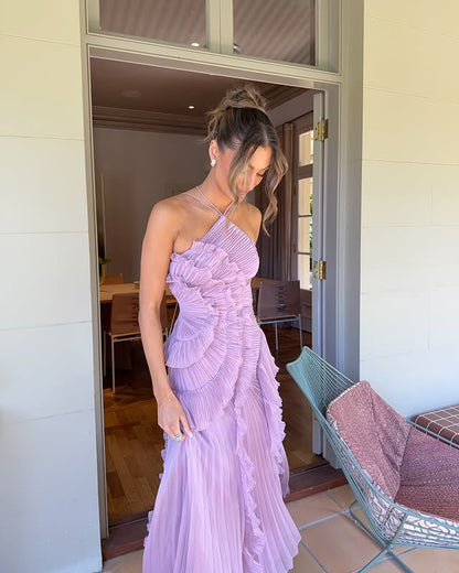 Elorisse | Women’s Pleated Halter Maxi Evening Dress