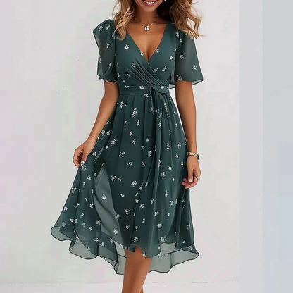 Women's Midi Dress V-Neck Flutter Sleeves