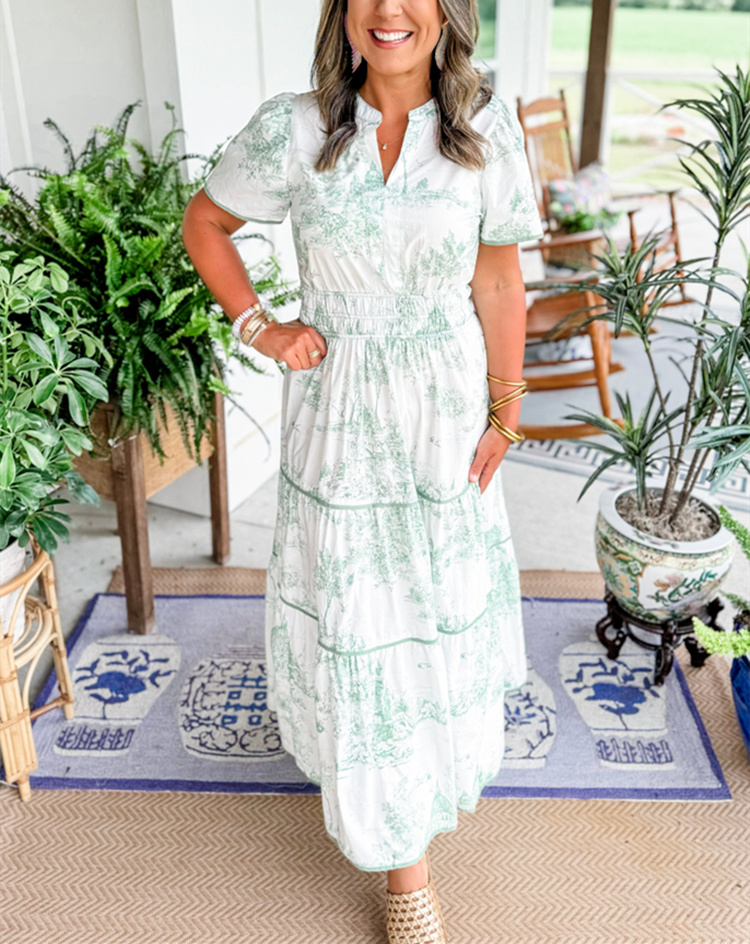 Women's Maxi Dress Toile Print Tiered