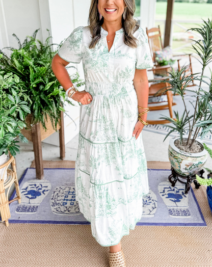 Women's Maxi Dress Toile Print Tiered