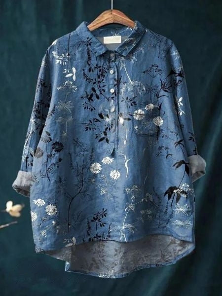 Women's Button-Front Floral Print Blouse