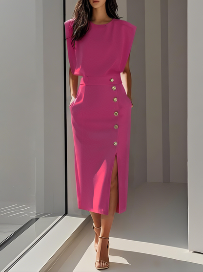Isabella | Women’s Button Detail Sleeveless Midi Dress