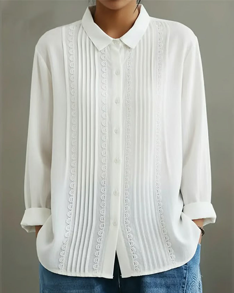 Women's Long Sleeve Peter Pan Collar Shirt Solid Color