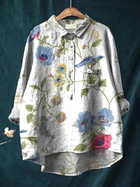 Women's Button-Front Floral Print Blouse
