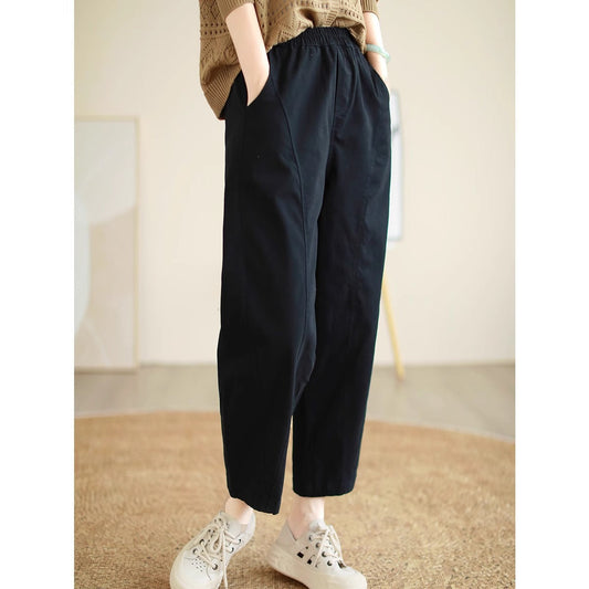 Women's Cotton Casual Pants Solid Color