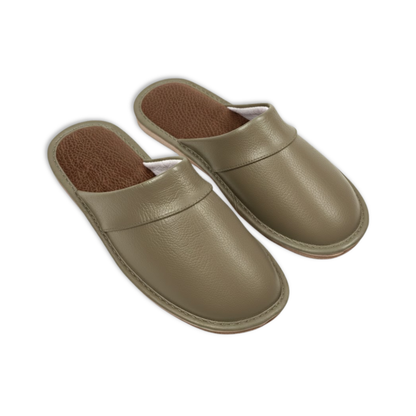 Unisex Cow Leather and Linen Indoor House Slippers