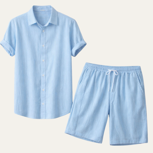 Men's Lightweight Button Up Shirt And Shorts Set
