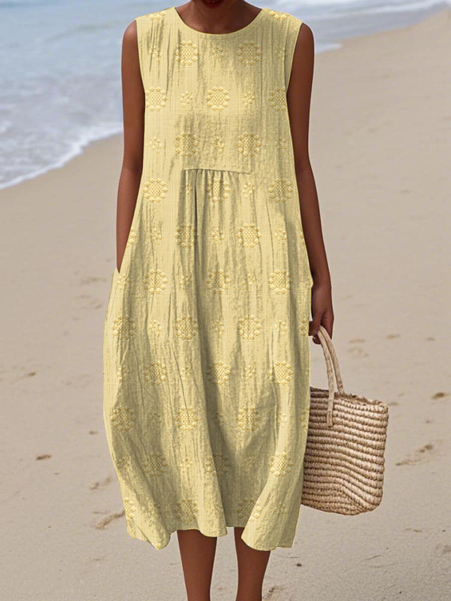 Women's Midi Textured Loose Fit Casual Dress