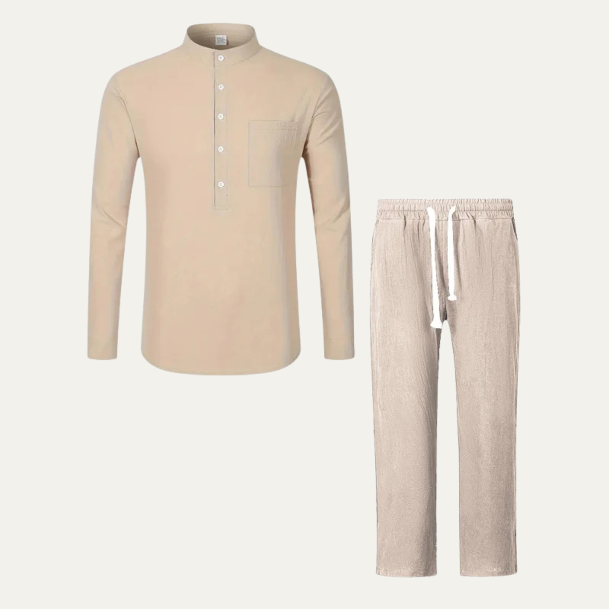 Men's Linen Polo Pants Set Lightweight Casual Beige