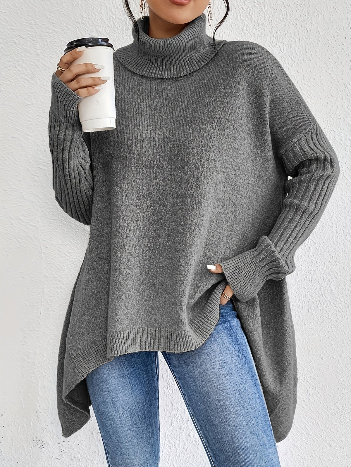 Women's Folded Turtleneck Sweater Loose Fit