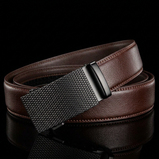Men's Adjustable Leather Belt Textured Buckle