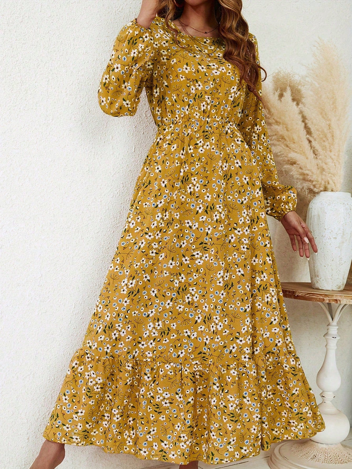Floral Print Long Sleeve Dress Maxi