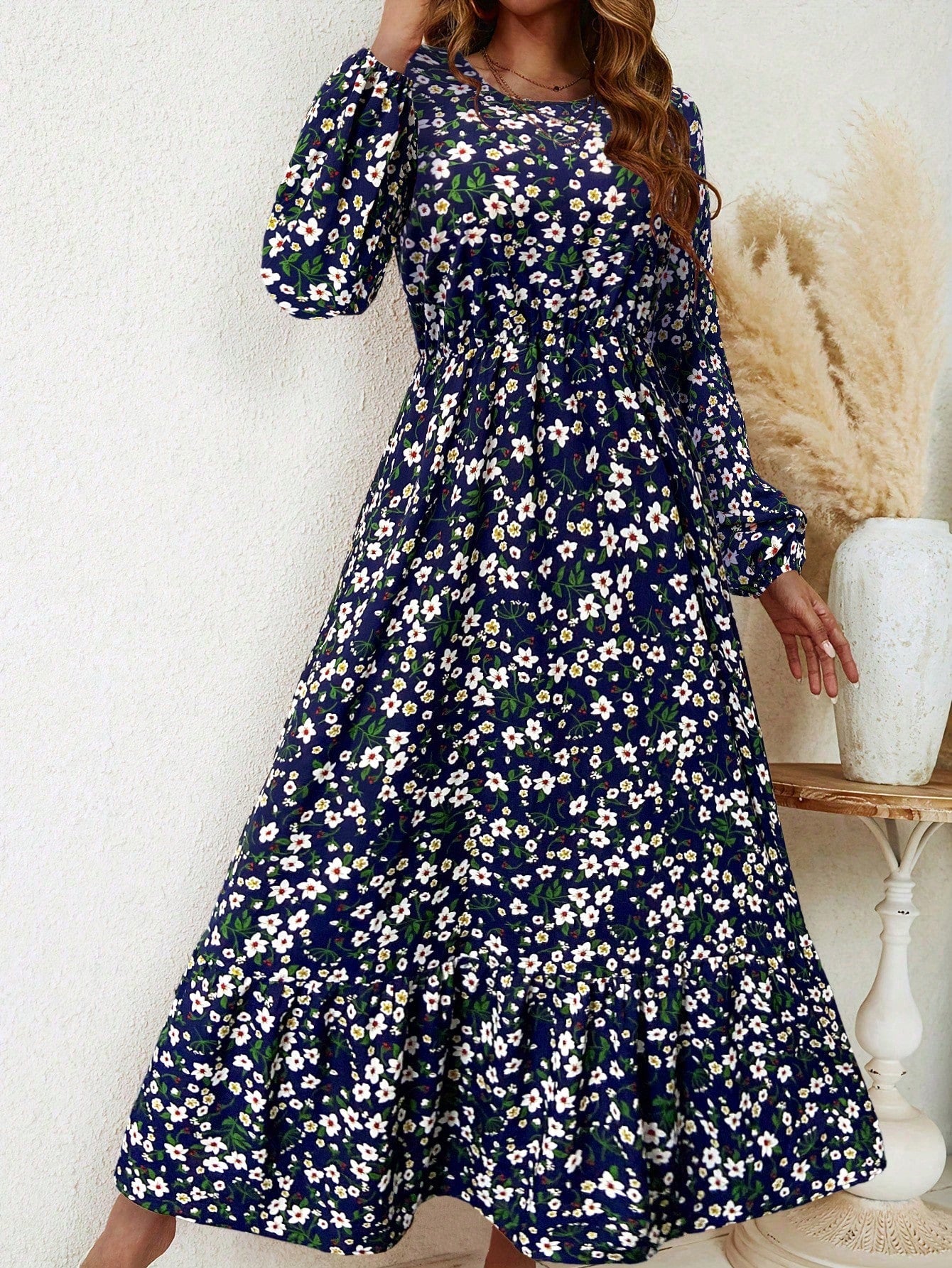 Floral Print Long Sleeve Dress Maxi