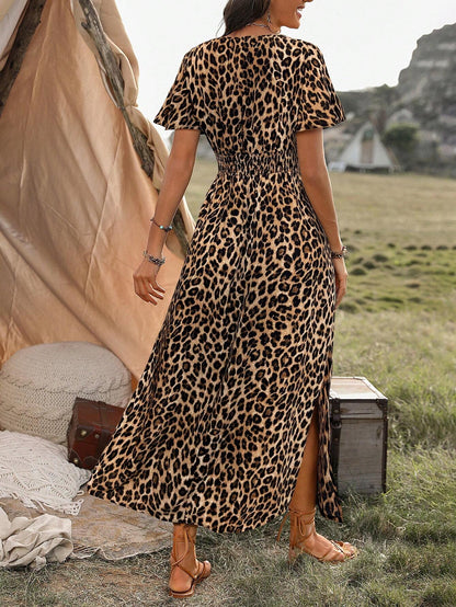 Leopard Print Split Thigh Dress Maxi