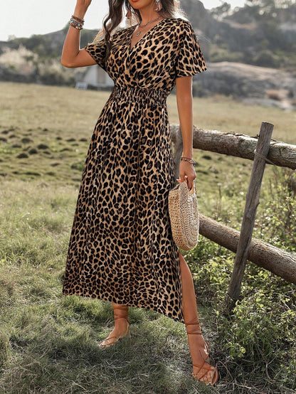 Leopard Print Split Thigh Dress Maxi