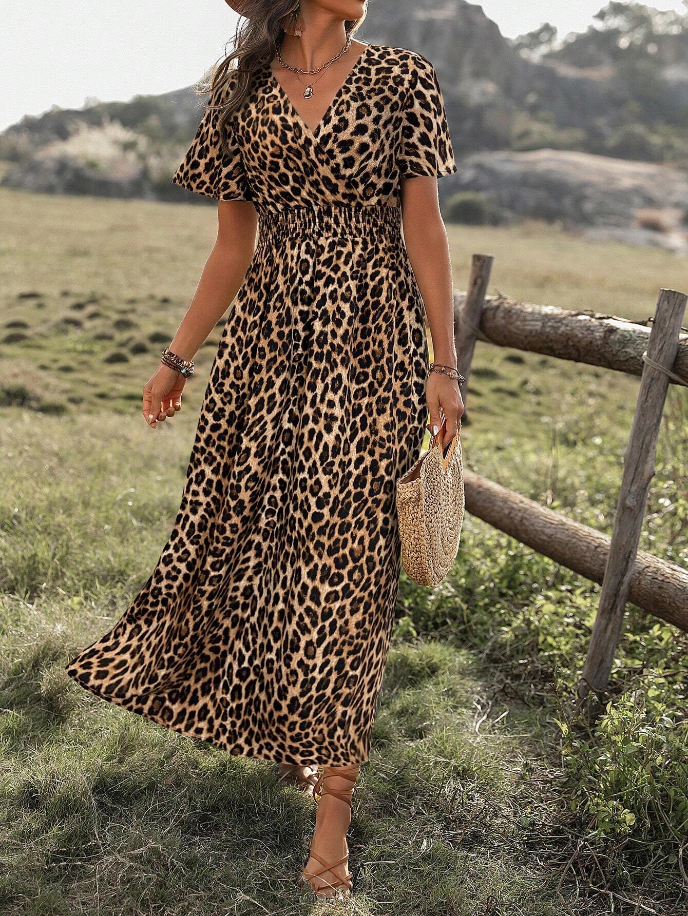 Leopard Print Split Thigh Dress Maxi
