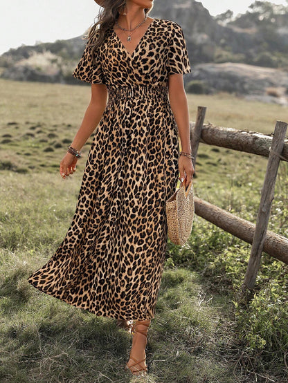 Leopard Print Split Thigh Dress Maxi