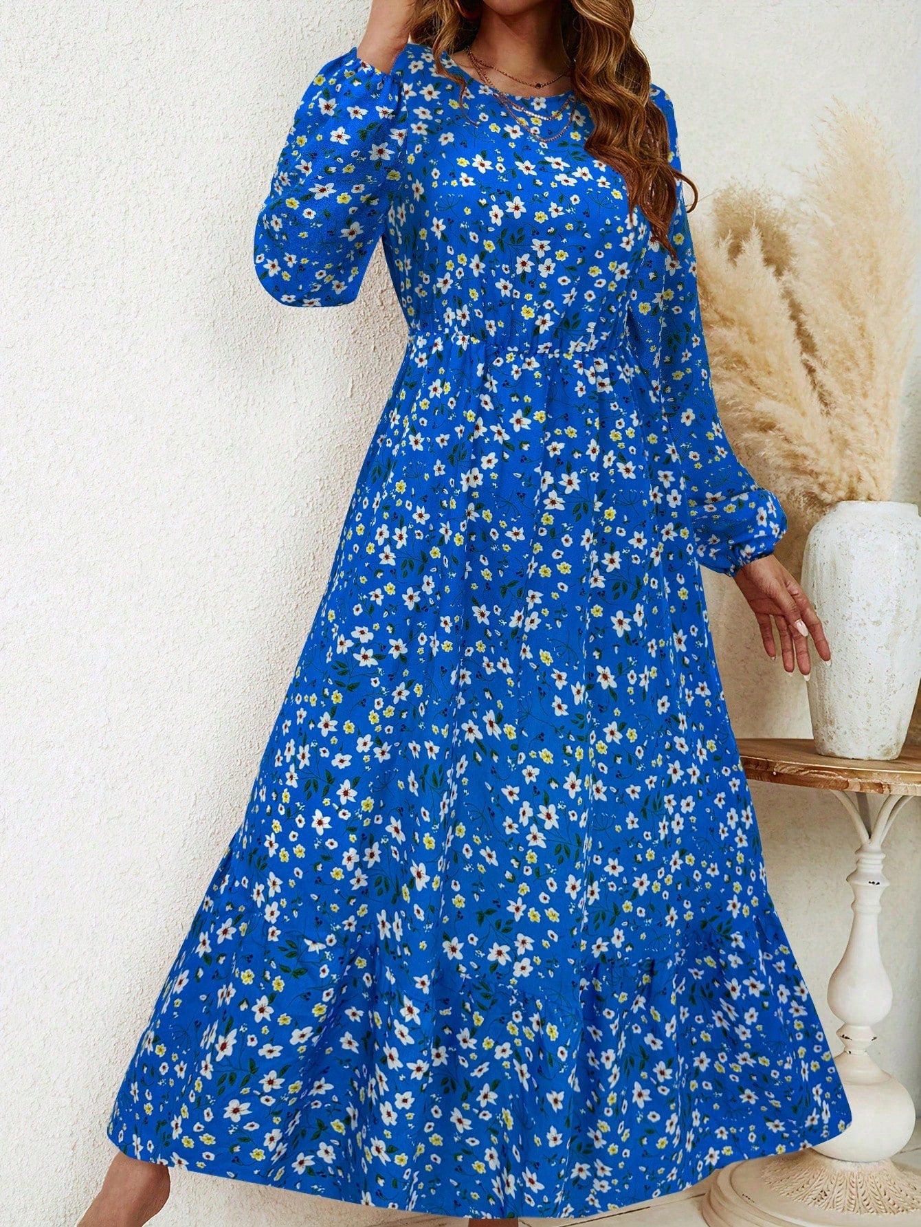 Floral Print Long Sleeve Dress Maxi