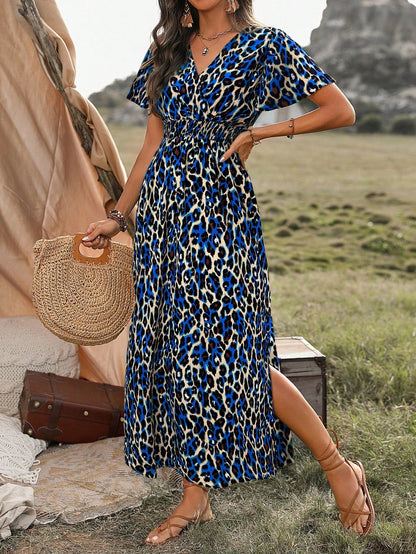 Leopard Print Split Thigh Dress Maxi