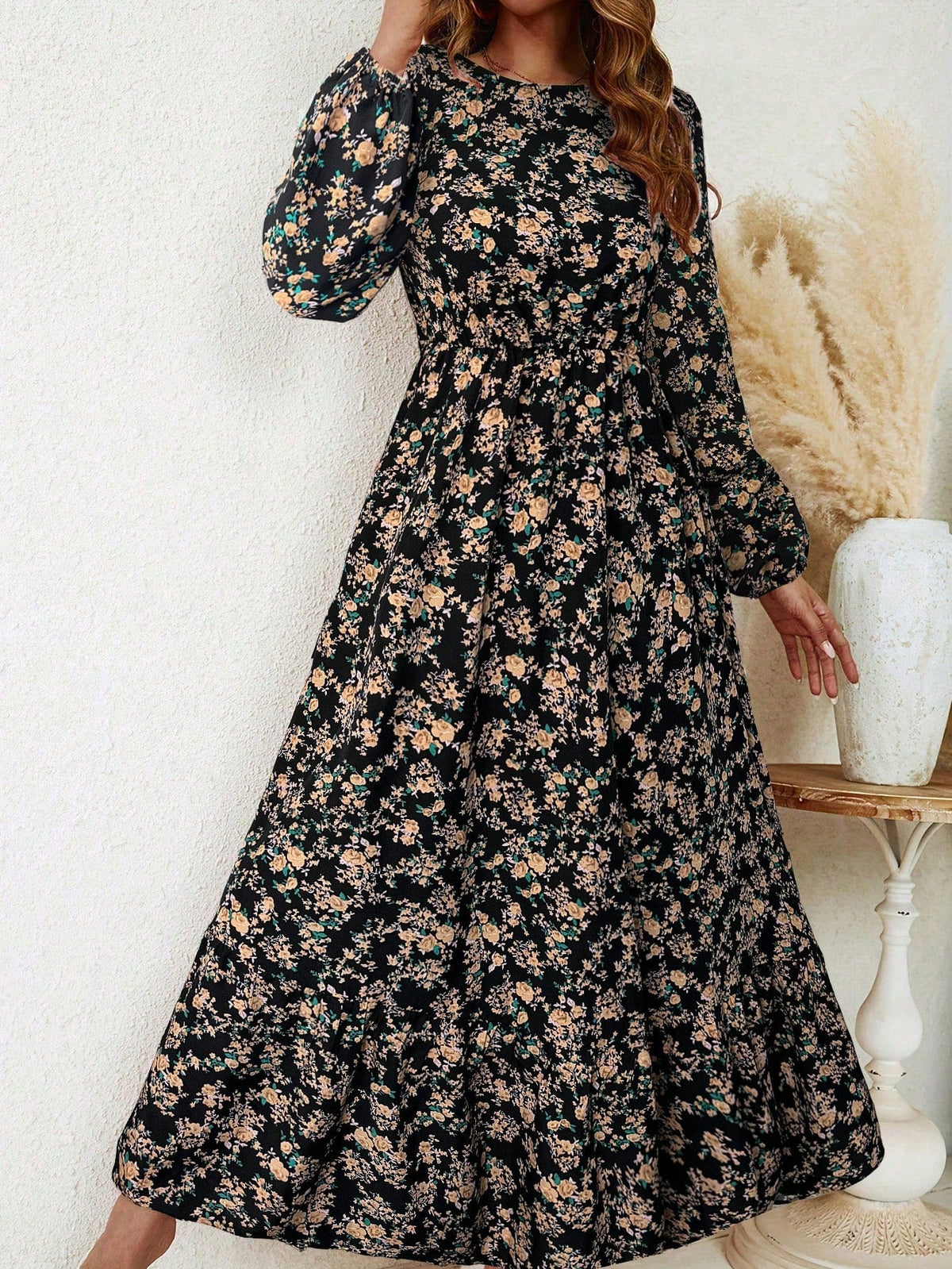 Floral Print Long Sleeve Dress Maxi