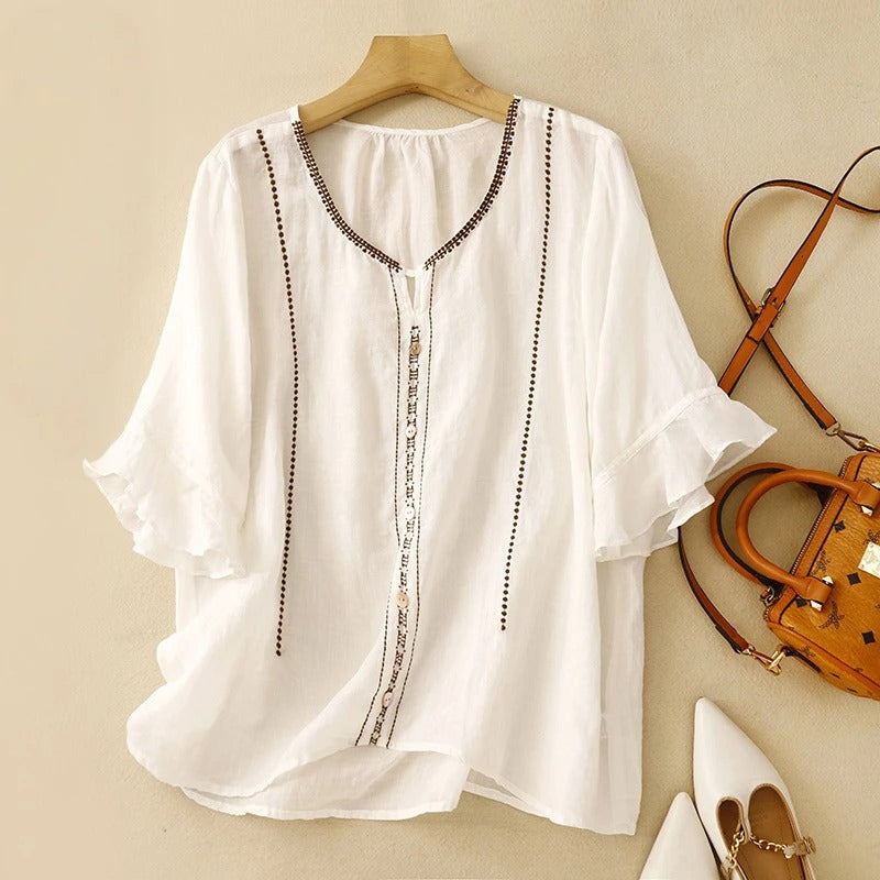 Women's Ruffle Sleeve Blouse Button Front