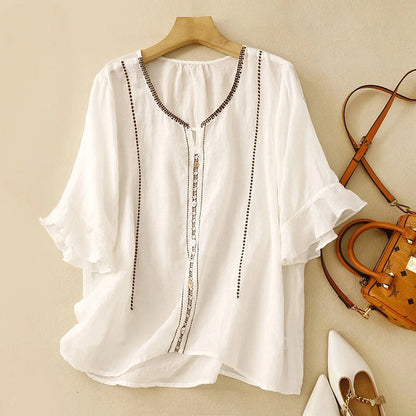 Women's Ruffle Sleeve Blouse Button Front