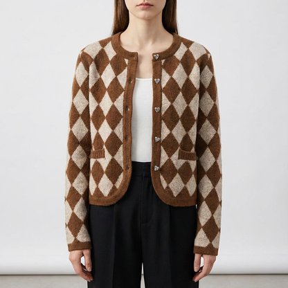 Merino Wool Argyle Cardigan Sweater