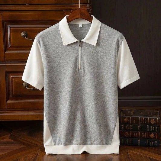 Men's Cotton Quarter-Zip Polo Shirt