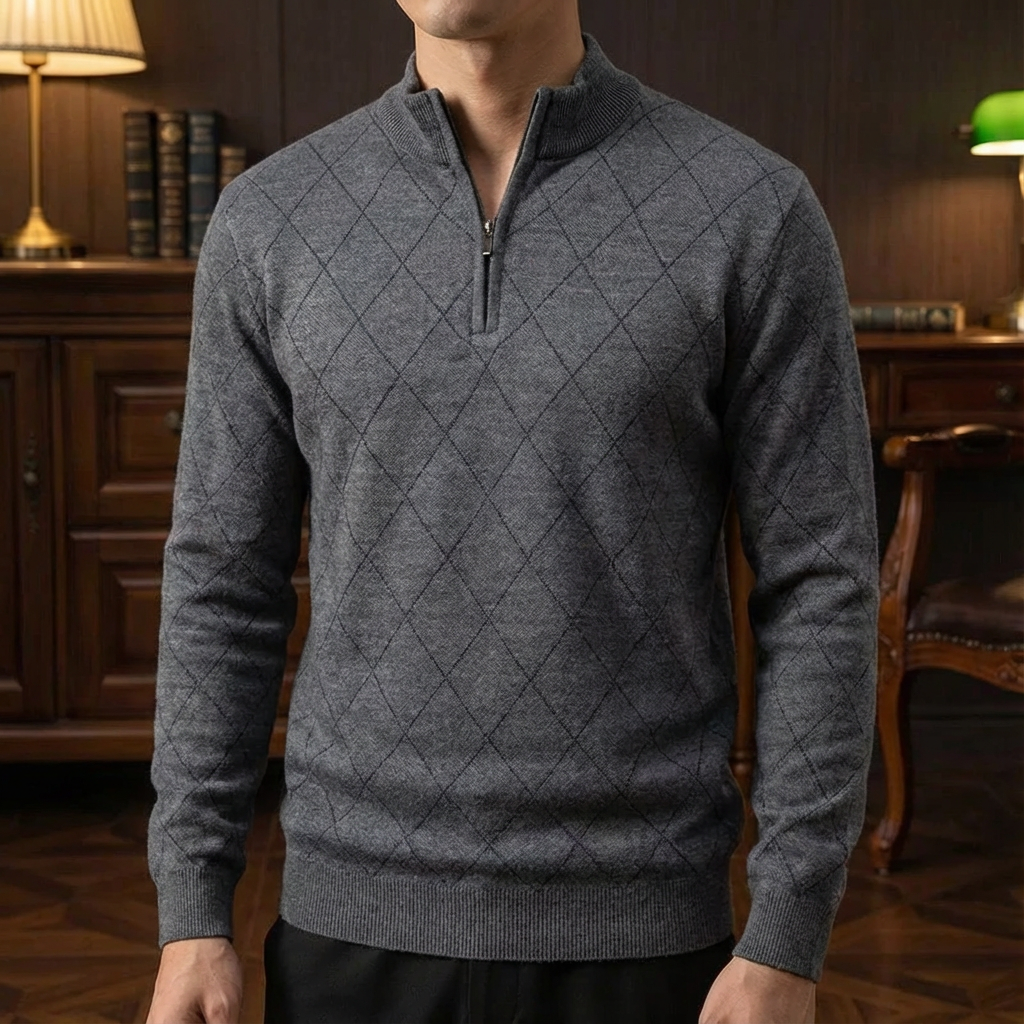 Wool Quarter Zip Sweater Grey